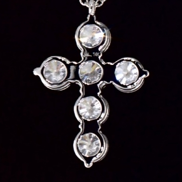 Natural Diamond Cross Pendant In 18k White Gold - Picture 4 of 4